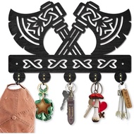 MAYJOYDIY Viking Axe Wood Key Holder for Wall Combat Axes Wall Mounted Key Hooks 11.8×7.8inch Black 