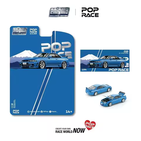 Enigma x POP RACE 1:64 R33 400R Skyline Champion Blue Die-Cast Car Model Miniature Gifts