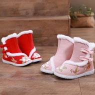 Girls' Fleece-lined Ankle Boots Winter Shoes for Han Chinese Clothing Chinese Style New Year Dress Shoes Embroidered Cotton-padded Shoes Children's Dance Winter