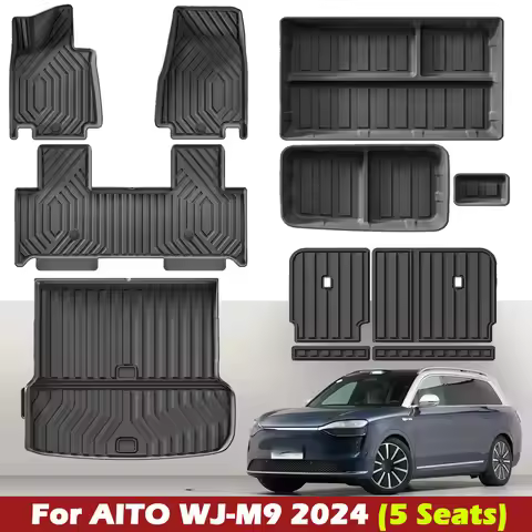 Floor Mats & Trunk Mat for AITO WJ-M9 2024 5 Seats,All Weather Protection 1st & 2nd Row Car Floor Li