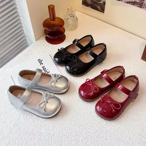 Girls' Princess Shoes Spring Autumn New Fashion Bow PU Leather Loafer Non-slip School Student Loafer