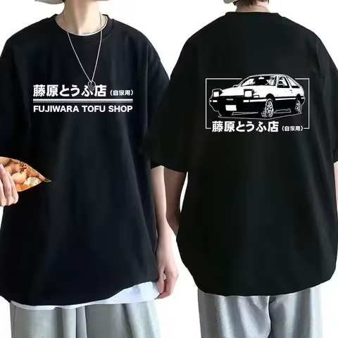 Anime Drift AE86 Initial D Double Sided T Shirt O-Neck Short Sleeves Summer Unisex R34 Skyline GTR J