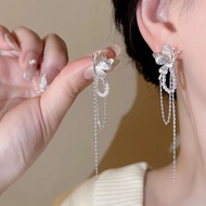 Silver Butterfly Pearl Tassel Earrings Niche Design Unique Unique Unique Earrings
