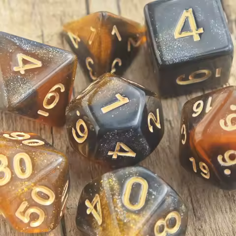 7Pcs/Set Orange and Black Starlit Sky Galactic Dice Set D&D COC RPG Fantasy Potion Bottle Dungeons a