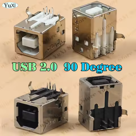 B Type USB 2.0 Jack Connector Printer Port Female Socket Right Angle PCB Connector DB90 Soldering DI