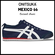 0nitsuka-Tiger MEXICO 66 รองเท้าผู้ชายและผู้หญิงผ้าใบระบายอากาศรองเท้าลำลองสีน้ำเงินเข้ม SLIP-ON D3K0N tiger