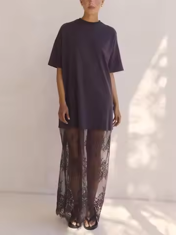 Sheer Lace Patchwork Maxi Dress Fashion Womens Lingerie Long Dress ladies Sleepwear Babydoll Dress Y