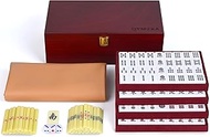Japanese Mahjong Set with Wooden Case - 1.07’’(27mm）Acrylic Golden Yellow Tiles, scoring sticks, Eas