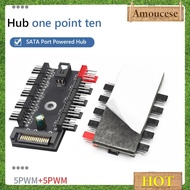 CPU Cooling HUB 1 To 10 Way Splitter Hub SATA Powered 4 Pin PWM Fan Hub Cooler Cooling Adapter for 3
