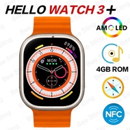 Original Hello Watch 3 + Plus Ultra Smartwatch AMOLED 4GB RON NFC Compass Bluetooth Call Clock TWS Music Smart Watches For Men