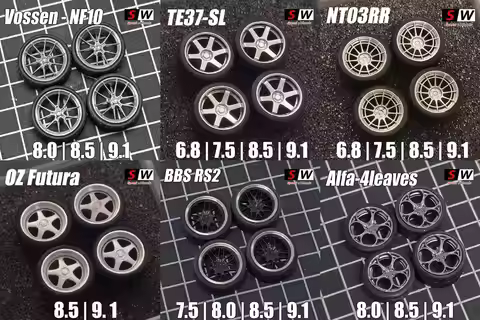1/64 SW 6.8mm/7.5mm/8mm/8.5mm/9.1mm Wheels + 9.3mm/9.7mm/10.3mm/11.1mm Tires + Axle oz futura for 1:
