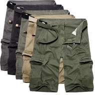 Mens Washed Cotton cargo shorts casual short pants for Male