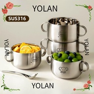 YOLANDAGOODS Children's Food Bowl, 316 Stainless Steel Thickened Kid Bowl,  Double Ear Cute Pattern 