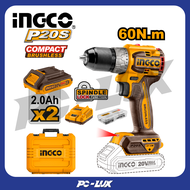 INGCO สว่านไร้สายแบตเตอรี่ 20 V รวมแบตและที่ชาร์จ CDLI20602