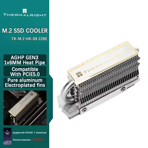 Thermalright HR-09 2280 M.2 Solid State Drive AGHP Heat Pipe Heat Sink Radiator M.2 SSD Cooler Gaske