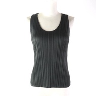 狀況極佳 ★ 三宅一生 (Issey Miyake) 設計的PLEATS PLEASE U 領無袖剪裁上衣，深灰色，尺寸5，日本製造，女款