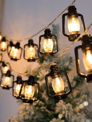 1入組9.84英尺20 Led燈,復古黑色小型煤油燈串燈,適用於室內室外庭院假日家庭派對新年裝飾