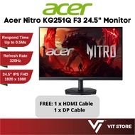 ACER Monitor 24.5" LED NITRO KG251Q F3 IPS 1920 x 1080 320Hz 0.5ms HDMI DP Speaker 3Y Gaming