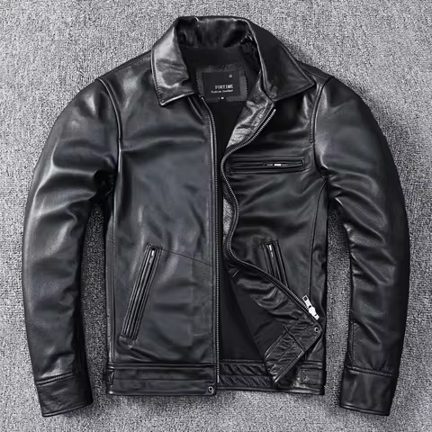 CC Shop Best.Classic Casual Leather Jacket.Mens Quality Cowhide Coat.Plus Size Soft Sheepskin Biker 