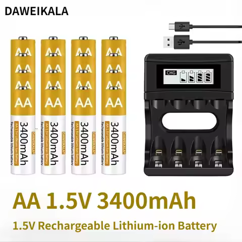 AA 1.5V 3400mAh Rechargeable Lithium-ion Battery for Remote Control Mouse Fan Electric Toys+Charger