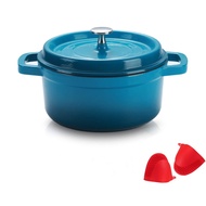 Pre-Seasoned 25CM/4.5L Enameled Cast Iron Round Dutch Oven Quart Dutch Ovens Pot With Lid And Handle Heavy Duty Casserole Dish Hand Wash Only Enameled Cast Iron Pots Blue