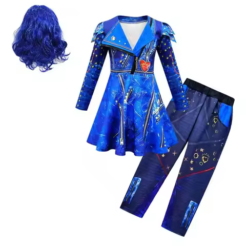 D-Descententes 3 Evil Cosplay Costume Girls Evie Children Christmas Outfits Wig Birthday Party Day D