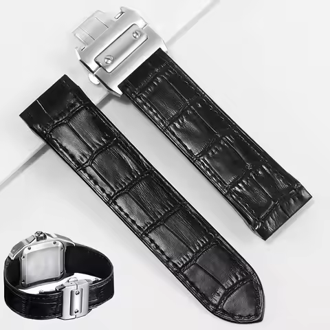 High quality leather watch strap suitable for cartier Santos strap Santos 100 men's and women's fold