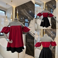 Puff Sleeve Off Shoulder Blouse Set with Pleated Skirt Big Size Outing Set Quynh Anh From 50kg to 10