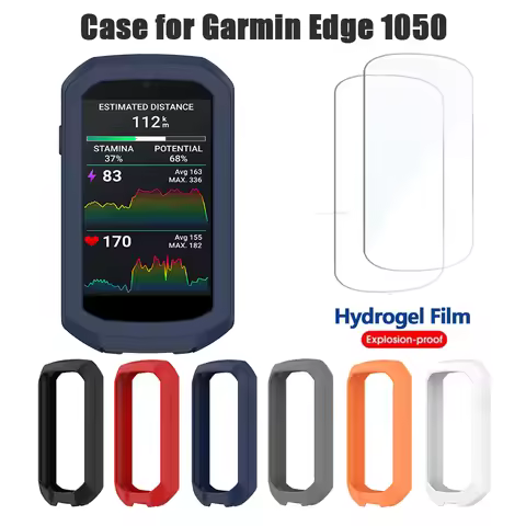 Silicone Case + Hydrogel Film for Garmin Edge 1050 GPS Stopwatch Screen Protector Bumper for Garmin 