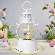 Easter Snow Globe, 9.4" Couples Bunny Snow Lanterns with 6Hr Timer, Battery or USB Powered Easter Bu