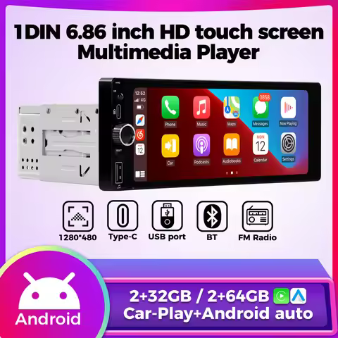 1 DIN Car Radio Carplay Android Auto HD Touch Scrren Navigation Multimedia MP5 Player BT USB SWC 128