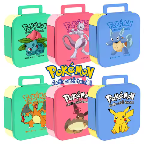 1100ML Poke mon Lunch Bento Box Charmander Squirtle Blue Pink Green Spork Lunchbox Bulbasaur Packed 