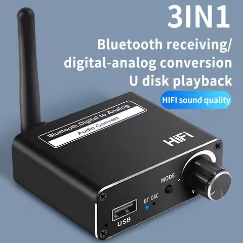 3-in-1 Digital to Analog Audio Converter Bluetooth5.0 Receiver Digital SPDIF Optical Toslink to 3.5m