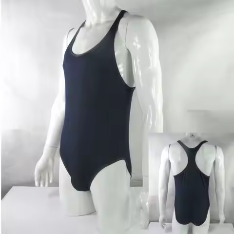 Mens Brief Back Bodysuit Stretch High Cut Racer Back Denim Knit Spandex G329D