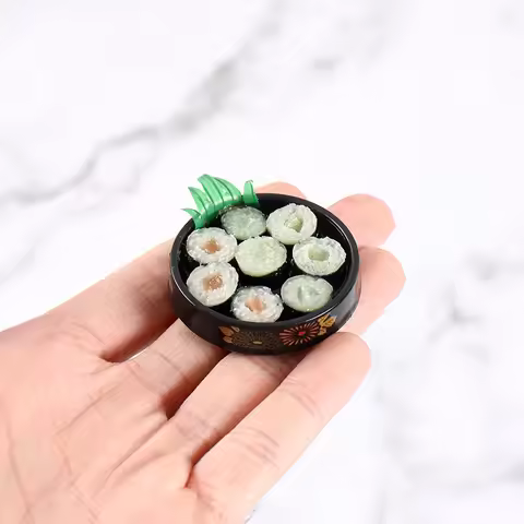 Mini Gold Pattern Sushi Platter Japanese Bento Miniature Fake Food Model Dollhouse Sushi Set Play Fo