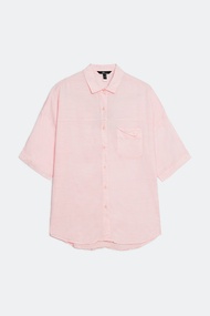 N&M Áo Sơ Mi Nữ ngắn tay cổ bẻ trơn màu hồng nhạt chất liệu rayon 1910016