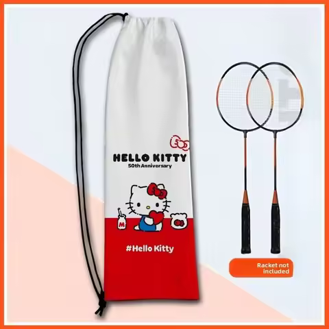 Cute Hello Kitty 50th Anniversary Badminton Racquet Drawstring Storage Bag Cartoon Sports and Leisur