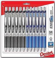 Pentel EnerGel 0.7 mm RTX Retractable Liquid Gel Pen, Bulk Combo Pack of 6 BLACK INK &amp; 6 BLUE INK metal pens (Total of 12 Deluxe Pens in box) Medium Line, Metal Tip pentel pens