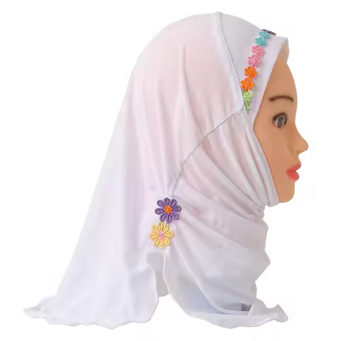 H041 Fit 2-5 years old small girl cute hijab cap with flower beautiful muslim scarf islamic headscar