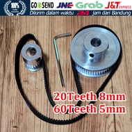 3D Printer 2GT Synchronous Wheel Pulley Timing Belt M6 200MM + Gear Teeth 20 Gigi Lebar 8 MM & 60 Gi