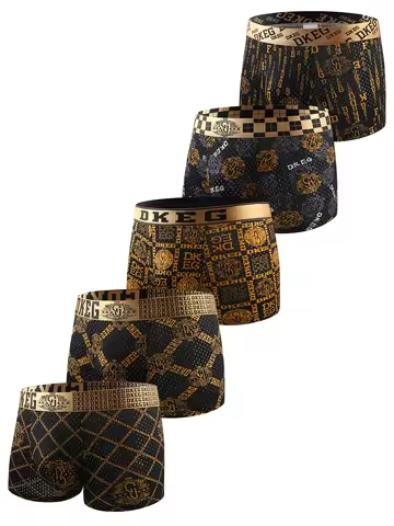 6 pairs of anti-bacterial boxer briefs for men's underpants youth gold chain printed with ice silk