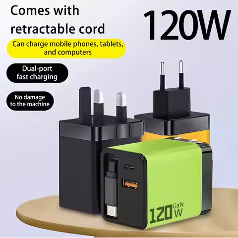 120W Charger Equipped With Telescopic Gallium Nitride Fast Charging Data Cable Phone Charger Adapter