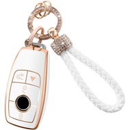 for Mercedes-Benz Key Fob Cover with Keychain, Compatible with GLC 300, GLB 250, AMG, C-Class, E-Cla