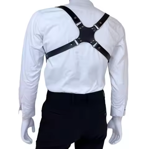 Men's X-Shape Leather Back Harness Suspenders Brown/Black Punk Gothic Shoulder Body Straps Fetish Ga