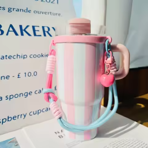Pink Woven Portable Water Cup Hand-held For Starbucks 6-10cm Cup Mouth Tumbler Lanyard Cup Sleeve fo