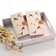 全機種対応 スマホケース 手帳型 【 刺繍 帆布 ツバメ 】 レザー 本革 生成 鳥 野鳥 倉敷帆布 A157I