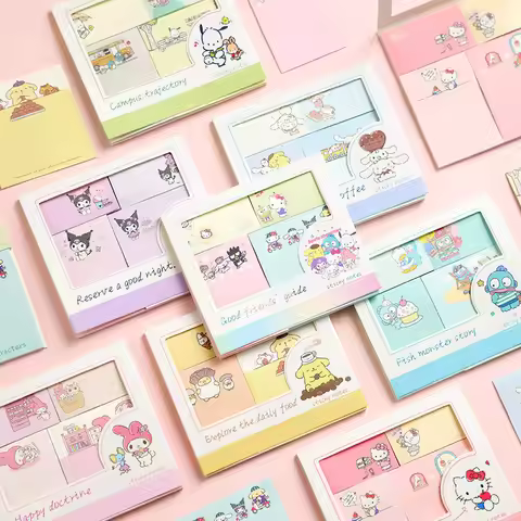 iigen Sanrio Cute Hello Kitty Kuromi Adhesive Notepad Memo Pad Kawaii Office School Supplies Station