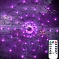 Halloween Spider Web Led Lights Outdoor Courtyard Garden Spider Fear Props Decorative Purple String 