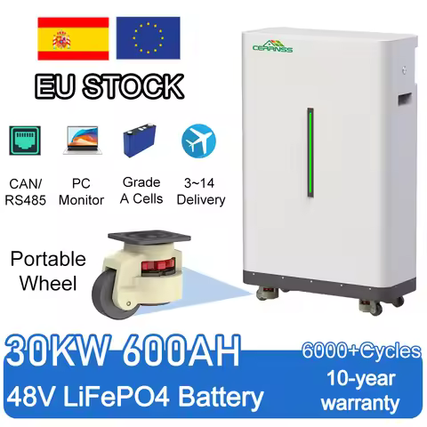 LiFePO4 48V 300AH 15KW Battery Pack 600Ah 30KW 16S 200A BMS Portable Wheeled 51.2V Lithium battery S