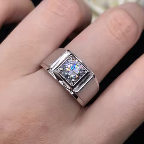 Certified Solid 14K White Gold AU585 Ring 1CT Moissanite Engagement Rings For Man Valuable Gift For 